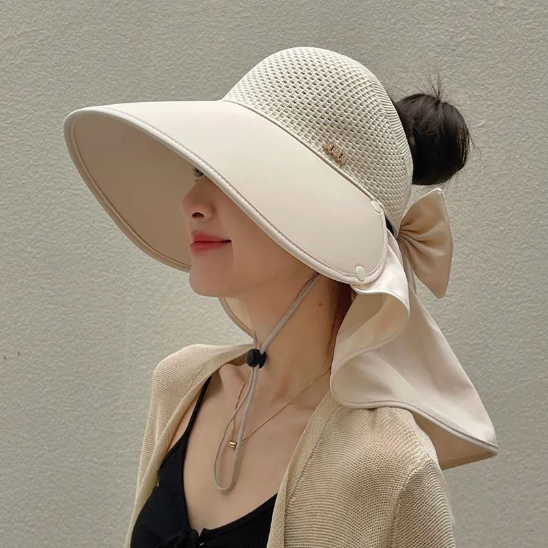 

Hot Selling Wide Brim Cap Hat Shawl Sunblock Hat Women Summer Outdoor UV-proof Empty Hat Wide Brim Cycling Face Visor Sun M10