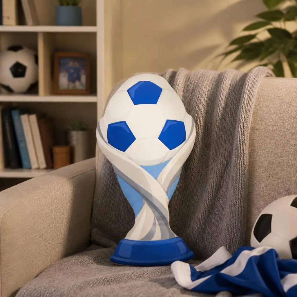 Soccer Ball Trophy Shaped Throw Pillow Football Fan Cushion Blue White Stuffed Plush Decorative Sofa Home Decor Accent Gift