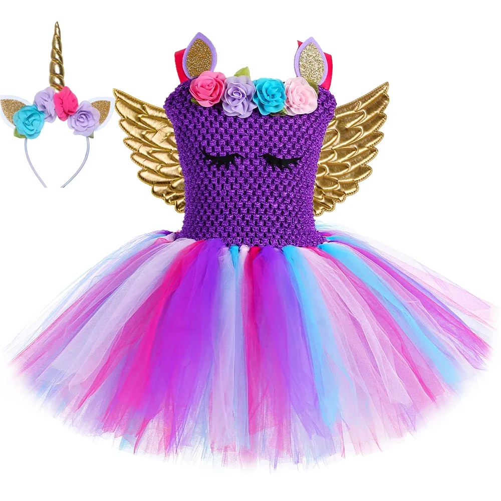 

Flowers Girls Unicorn Tutu Dress Children Birthday Party Tulle Princess Dresses Kids Halloween Cosplay Unicorn Costume Outfits