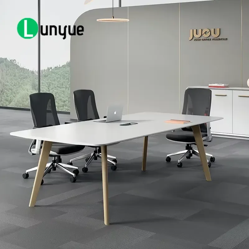 Modern Large Dark Grey Wooden Conference Table Classic Design Long Office Meeting Desk for Business Workspace Durable