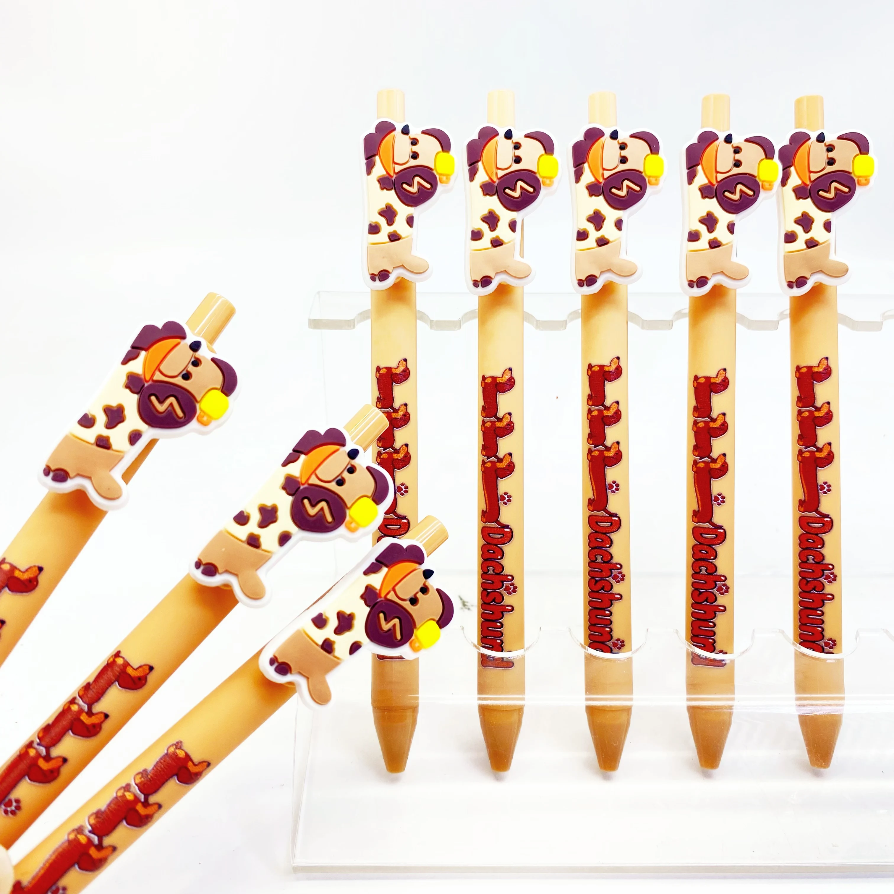 

8PCS Warm Color Sausage Dog round Pen Set Pet Dog Series Student Writing Pens Gift Pens