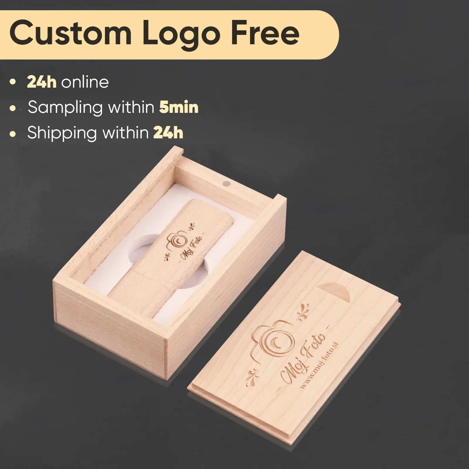 Free Customized Logo USB Flash Drive 128GB Wooden Box Pen Drive 64GB Wedding Photography Gift Memory Stick Pendrive 32GB 16GB 8G