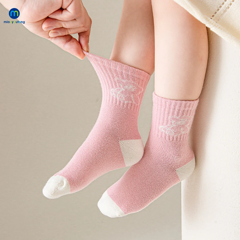 5 Pairs /Lot Cute Kids Ribbed Cotton Winter Warm Socks Boys Girls Toddler Children\'s Floor Socks Suitable For 1-12Y Miaoyoutong