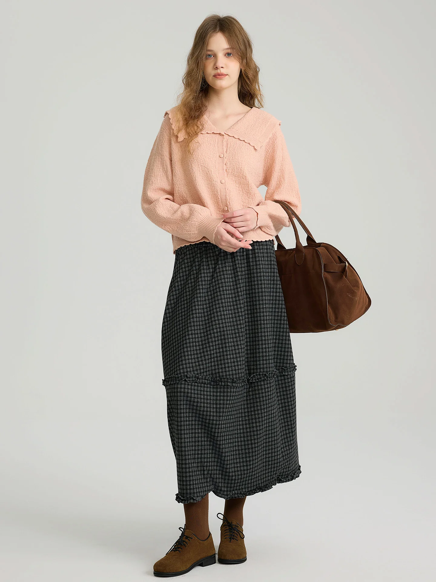 

Вязаный кардиган LiuPiaoPiao Весна 2026 с воротником-стойкой, женский, свободный, простой, с длинными рукавами, из смесового полиэфирного волокна