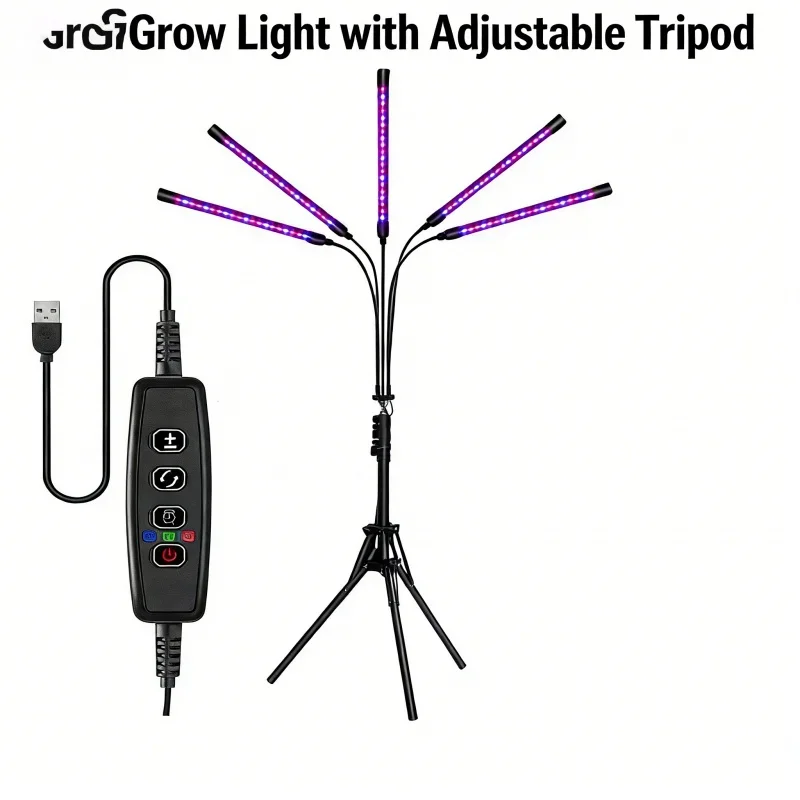 

5-Head Foldable 1.6m LED Grow Light Full-Spectrum for Plant Aquarium Seedling Cultivation And Landscaping with Timing Line Cont