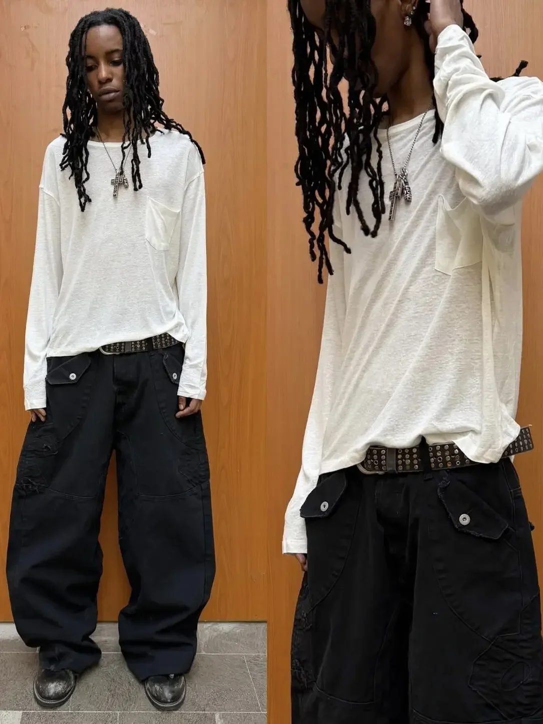 American retro NOFAITH three-color basic pocket linen cotton soft backing T-shirt