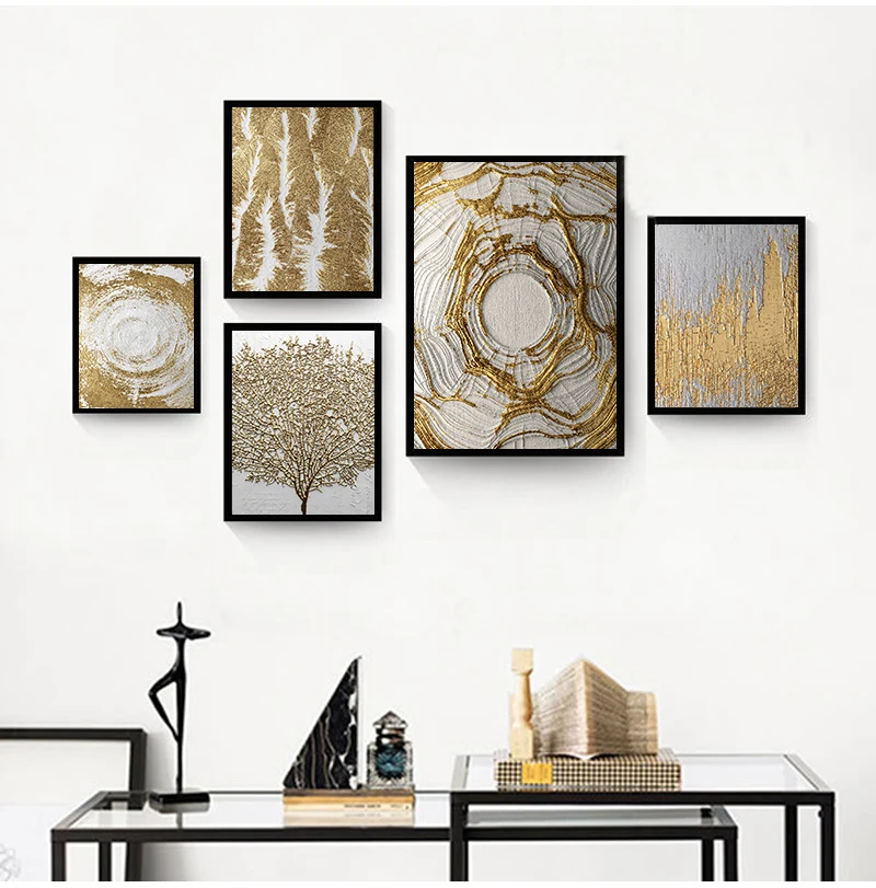 Laeacco Gold-smelting Art Pictures Wall Art Print Canvas Painting Wall Decor Posters And Prints For Living Room Decoration