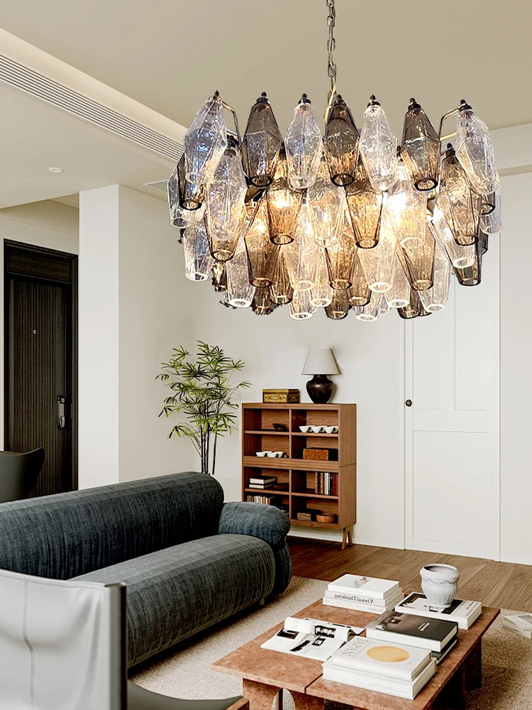 Ceiling Chandeliers Gemstone Shape Glass Lamp Lighting Fixtures Cottage Living Room Luxury Home Lustre Foyer Oval Hanging Light