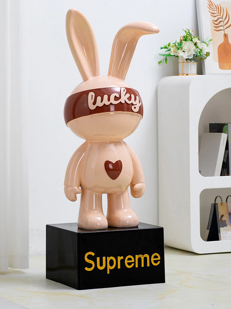 Home Decor 80CM Lucky Rabbit Statues Piggy Bank Floor Decor Living Room Large Cute Animal Sculpture Ornaments Housewarming Gifts