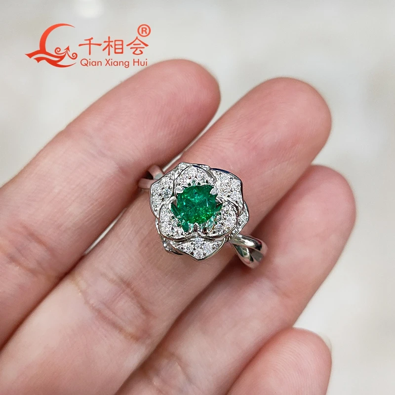 925 silver flower ring green color emerald  red ruby and blue sapphire  white moissanite retro classic Wedding datting ring for