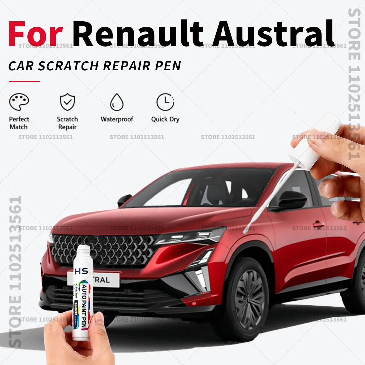 For Renault Austral White Black Professional Car Touch Up Paint Pen Scratch Repair Paint Brush for Automotive Paint Restoration