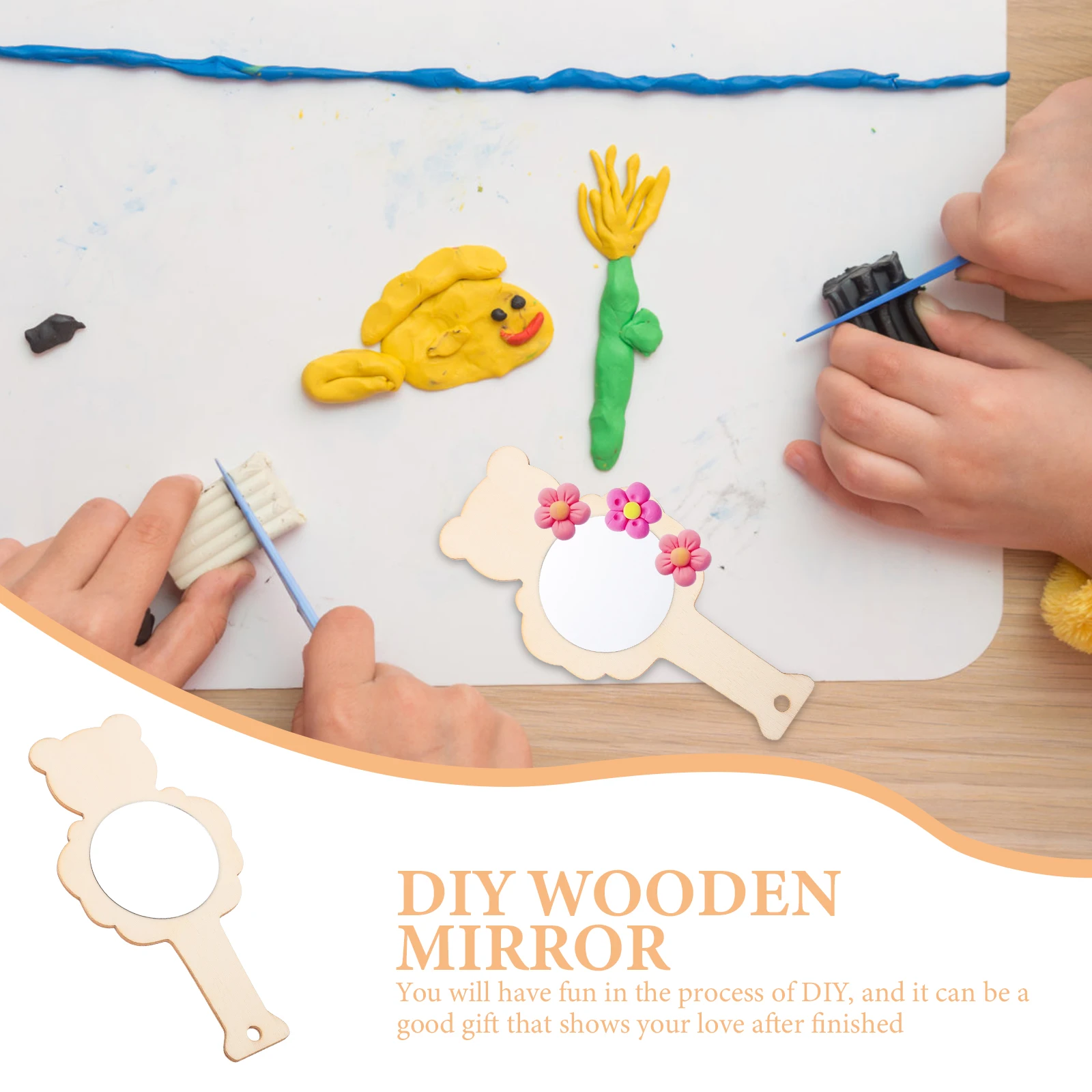 

10Pcs DIY Wooden Handheld Mirrors Adorable Kids DIY Craft Supplies for Makeup and Dressing Table Wood Mirror Arts and Crafts