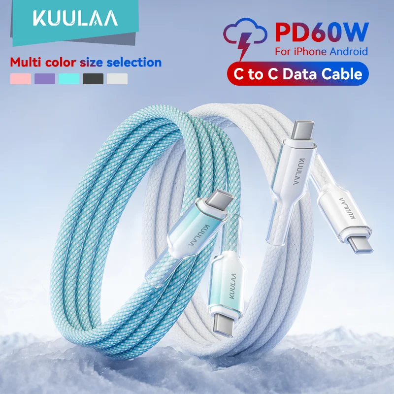 KUULAA USB C Cable to USB Type C Cable PD 60W Fast Charger Cord USBC to Type-C Cable for iPhone16 15 Samsung MacBook iPad Xiaomi