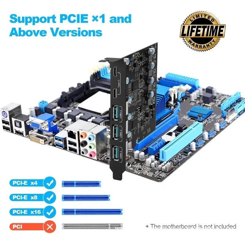 NEW-PCIe To USB 3.2 Gen 2 Card with 20Gbps Bandwidth 5-Port (3X USB-A -2X USB-C) Converter PCIE Splitter for Windows 10/8