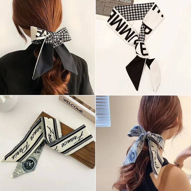 

Small Long Silk Scarf Hot Girls Thin Tie Hair Accessories Imitation Silk Ink Painting Hair Band All Matching Headwear