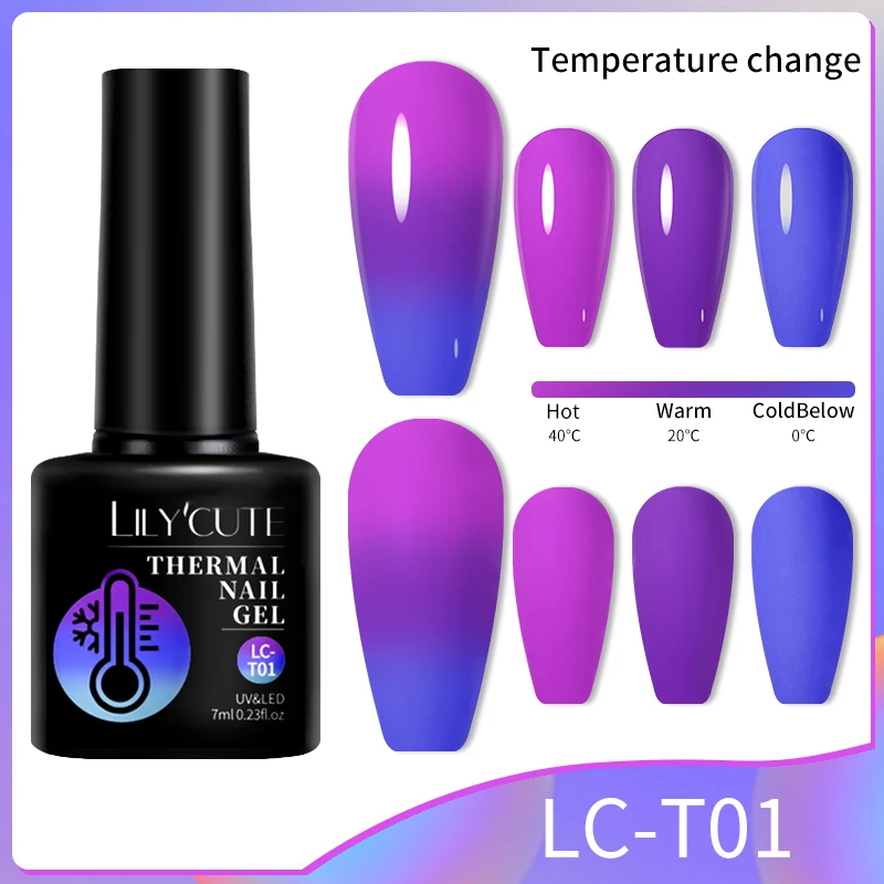 LILYCUTE Thermal Gel Nail Polish 3 Layers Temperature Shiny Color Changing Semi Permanent Soak Off UV Nail Gel Polish Varnish