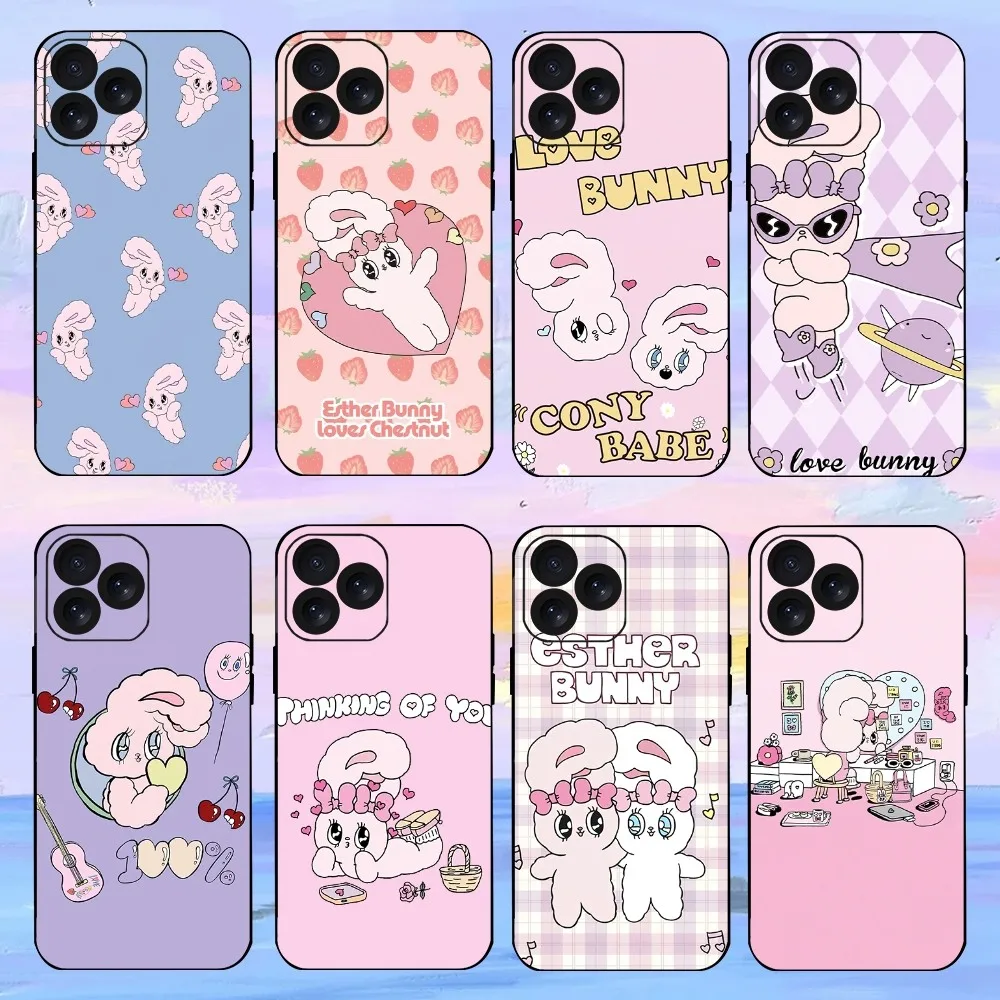 Kawaii E-Esther Bunny Phone Case For iPhone 15 14 13 12 11 8 Mini Xr Xs X Xsmax Pro Max Plus Shell