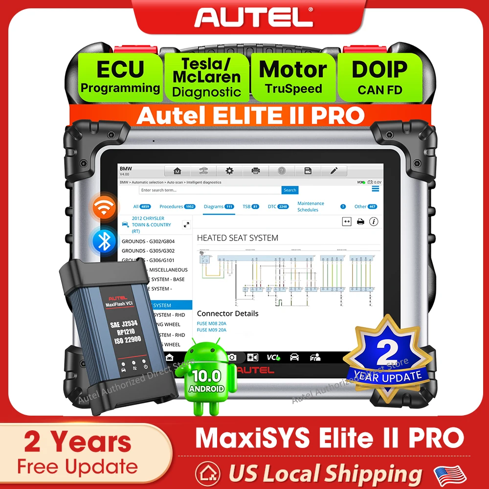 Autel MaxiSYS Elite II PRO TOP Diagnostic Tools J2534 ECU Programming Coding, Automotive Scanner Motor TruSpeed, 2 Years Update