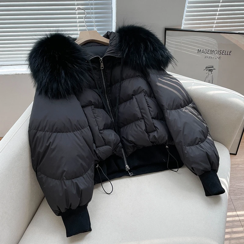 2026 Winter Real Fox Fur Collar White Duck Down Padded Down Jacket Regular Fashion Warm Big Fur Collar Women's Coat