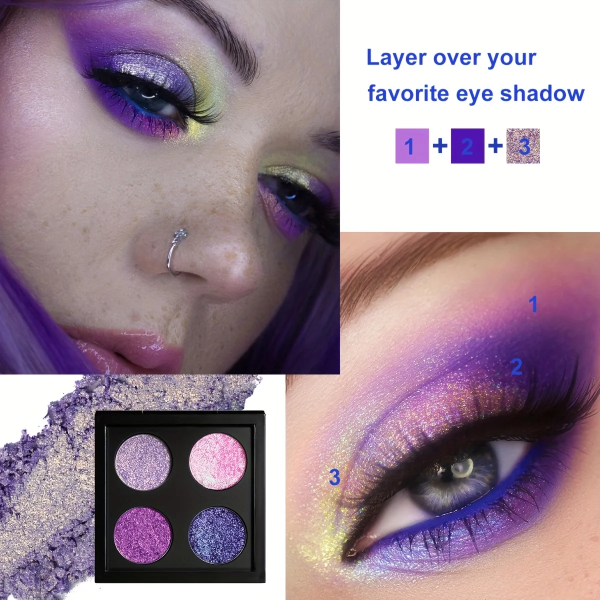 Shimmering Chromatic Magic 4-Pan Chameleon Flash Eyeshadow Palette Optical Shift Diamond Sparkle Versatile Makeup