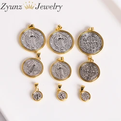 10PCS, 2-Tone Saint St Benedict Medal Cross Spacer Charm Beads Pendants Handmade Jewelry DIY