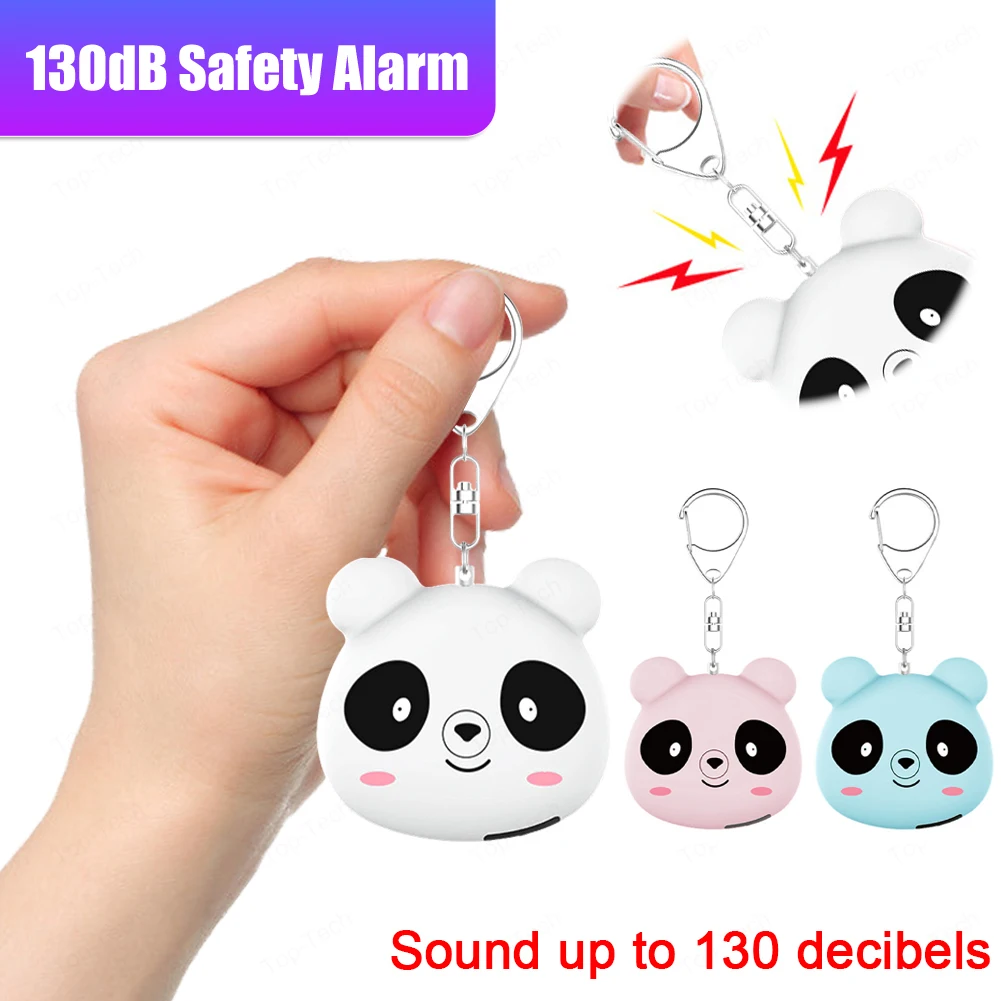 Panda bonito alarme de segurança chaveiro 130db alarme de autodefesa alarme de segurança para mulheres idosos crianças corredores noturnos