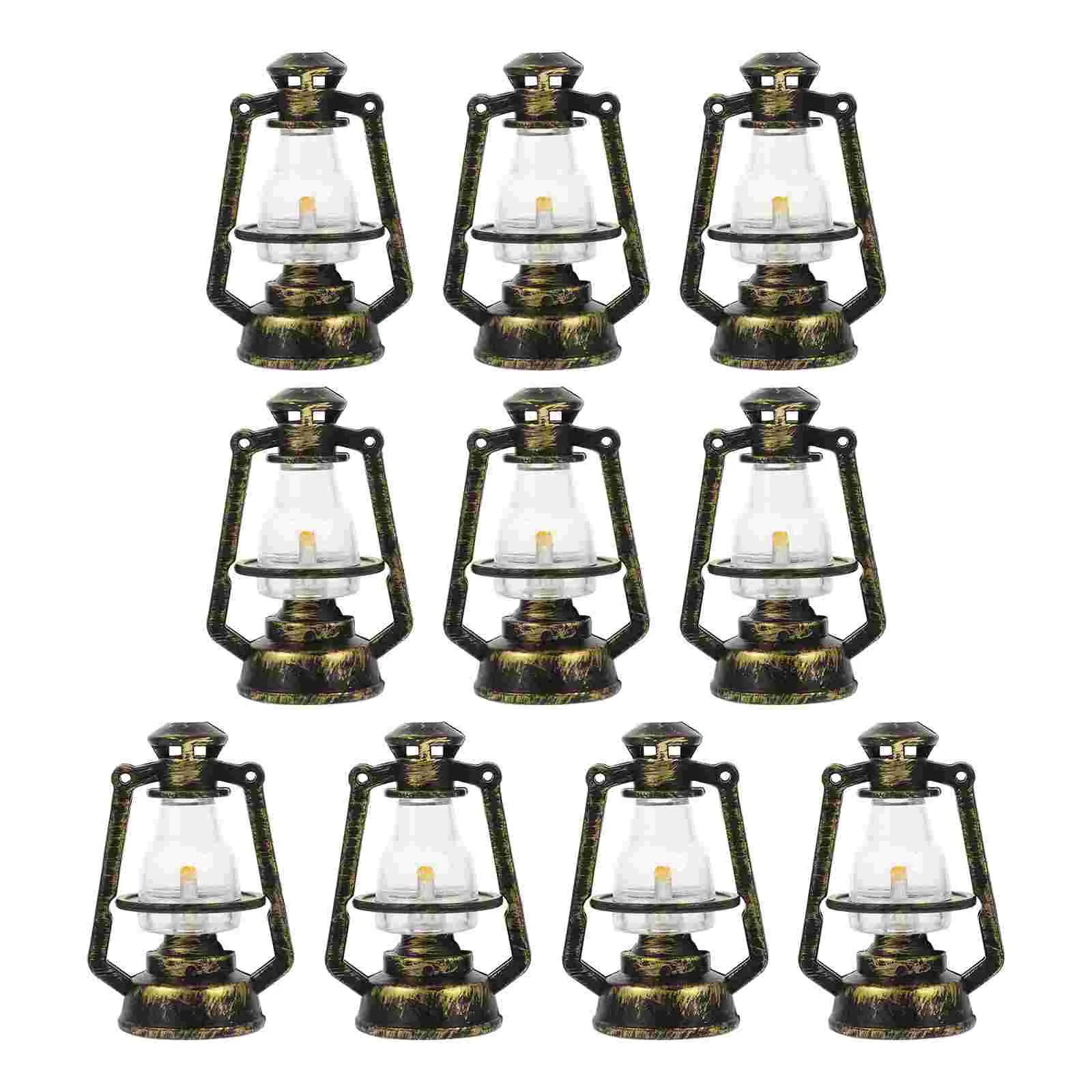 10 Pcs Mini Kerosene Lamp Small Ornament Lantern Decoration Christmas Dining Table Plastic Light Adorn