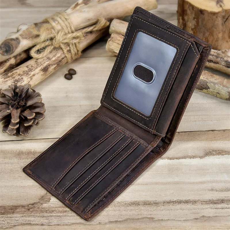 

Высококачественный кожаный кошелек Crazy Horse из натуральной кожи, мужской короткий кошелек из натуральной яловой кожи, кошелек для кредитных карт, монет