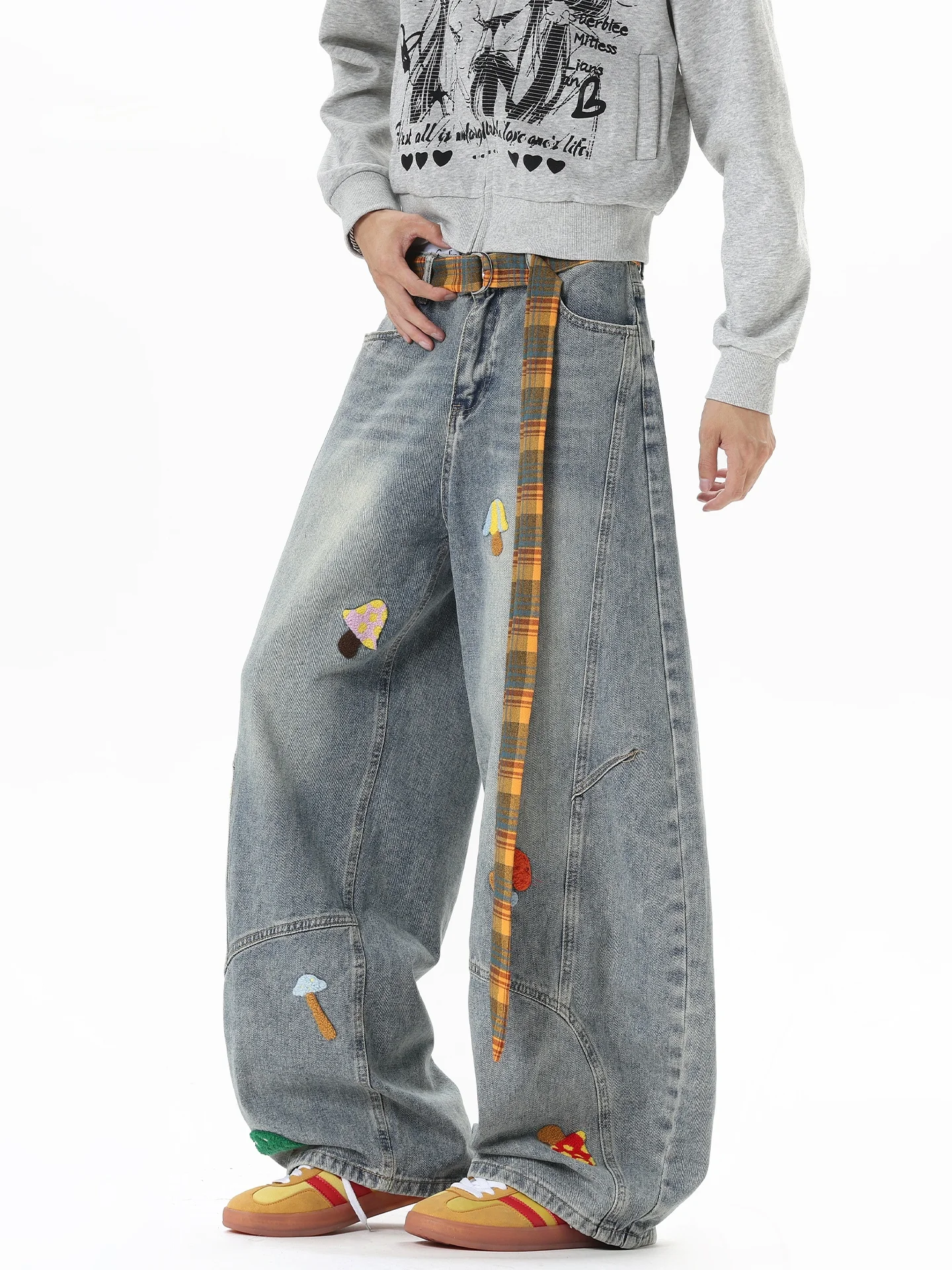 

Ретро-джинсы в американском стиле с вышивкой, мужские повседневные широкие джинсы, осенне-зимние модные брендовые прямые брюки