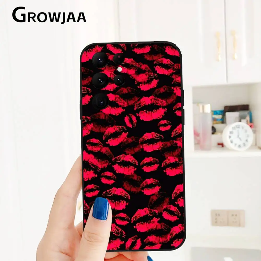 Funda de teléfono Faddish Sexy Red Lip para Samsung Galaxy S25 S24 S22 S23 Ultra S21 S20 Plus 5G
