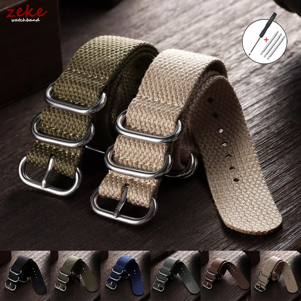 Bracelets de montre en nylon côtelé 20 mm 22 mm, bracelet de montre en tissu de lin pour Seiko, bracelet de montre militaire en nylon avec boucle en métal
