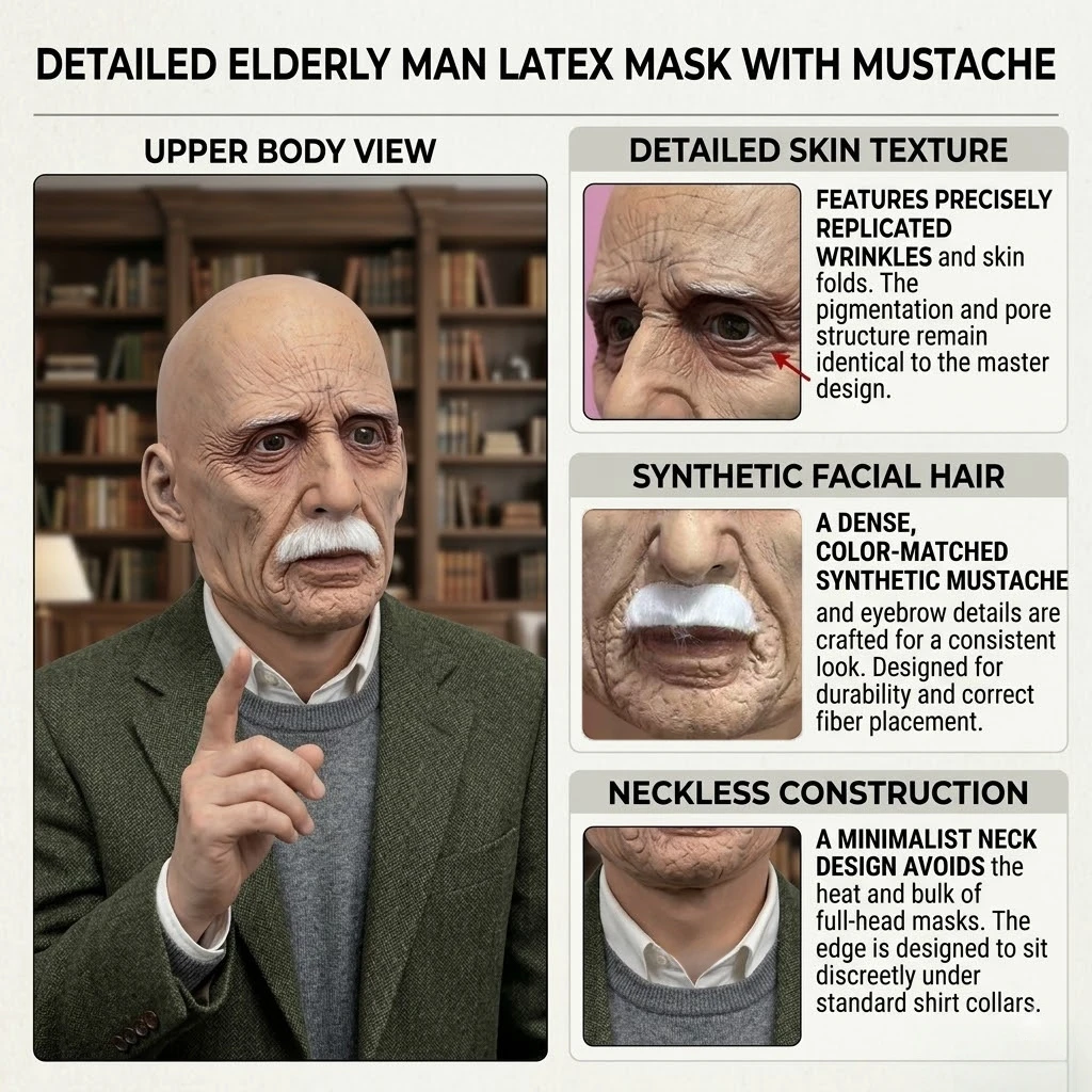 Creepy Bald Elderly Man Latex Mask Realistic Grandpa Face Cosplay Costume Halloween Party Mask Theater Stage Prank Prop view 3