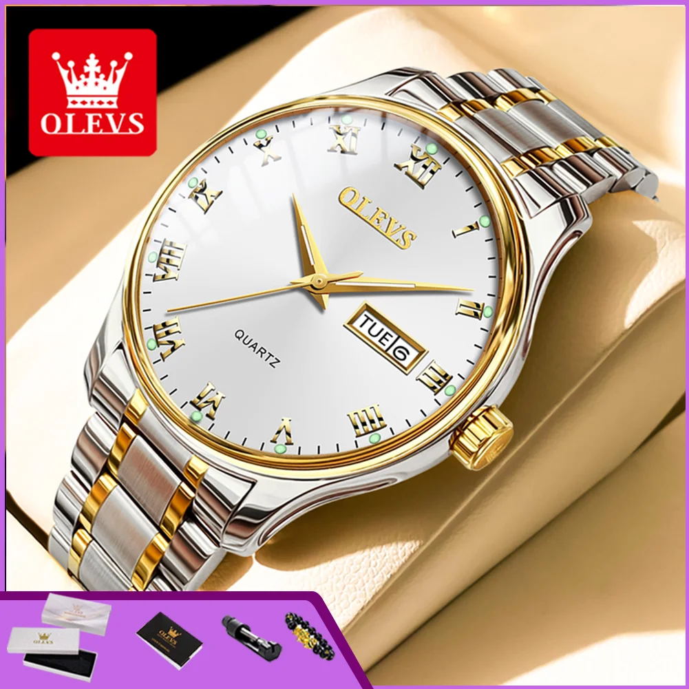 

OLEVS 5568 Men's Watches Waterproof Date Week Classic Simple Stainless Steel/Leather Strap Luminous Business Wristwatch For Man
