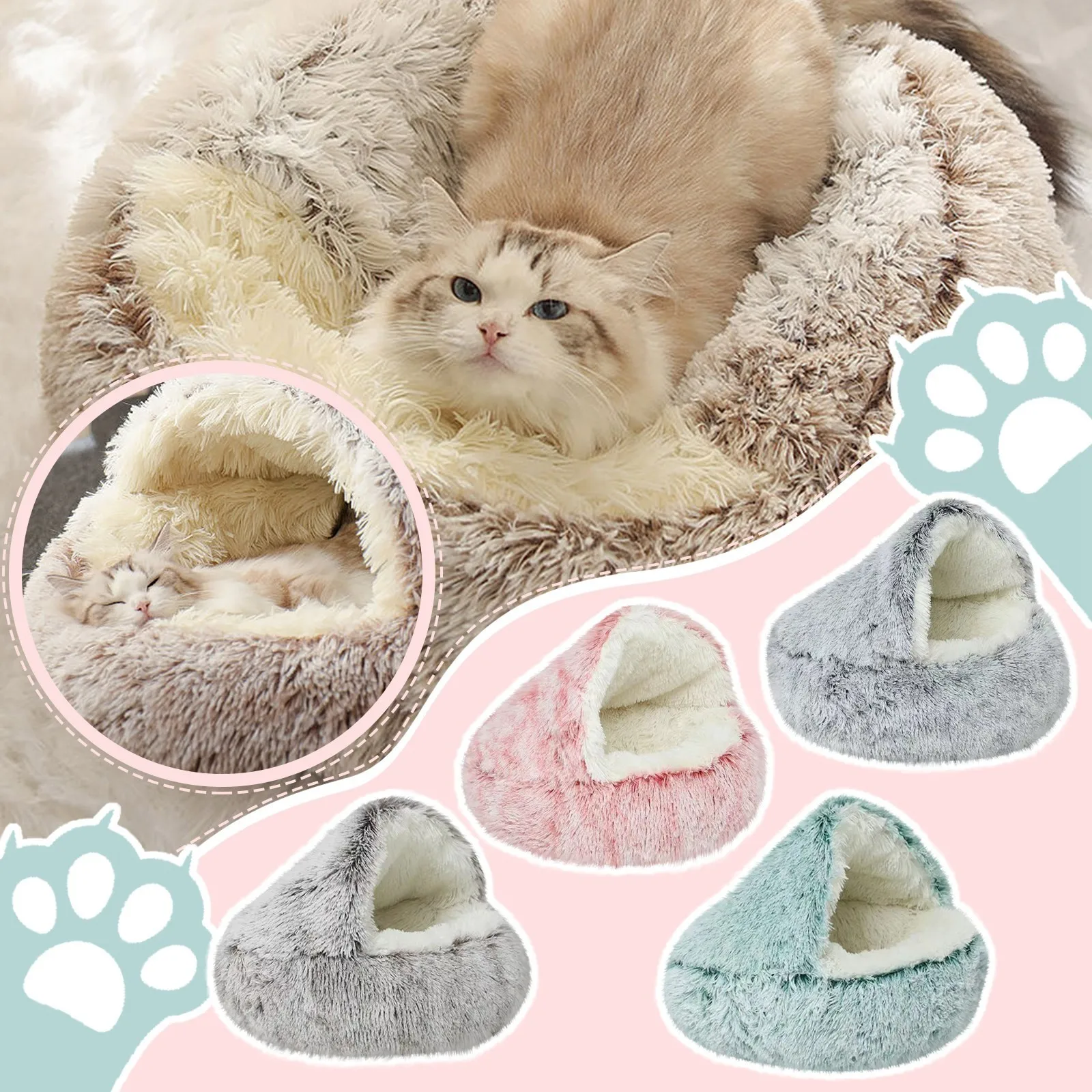 Winter Pet Bed Soft And Comfortable Warm Shell Semi-Enclosed Cat Mattress Cute Pet Cat Bed Kennel Dog Sleep Protector Pet Bed