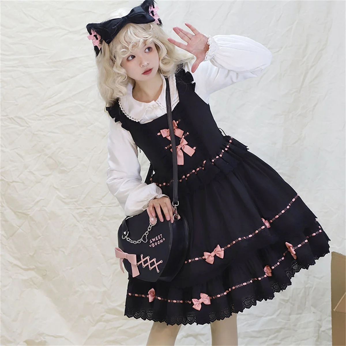 Japanese College Style Lolita Cosplay Bag Sweet Girl Kawaii Love Chain Letters Cross Bandages Bowknot Shoulder Body Handbag Bag