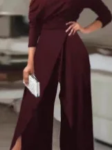 بدلة قفز غير رسمية واحدة للنساء لون نقي أناقة سراويل طويلة عالية الخصر للتنقل أنبوب مستقيم صيف 2025