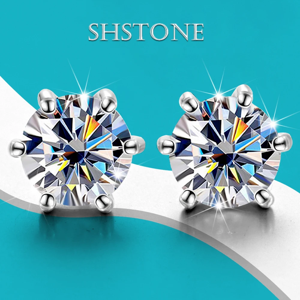 SHSTONE 0.3-3ct D Color Moissanite Earrings 925 Sterling Silver with GRA Ear Studs for Women Wedding Party Fine Jewelry Gift