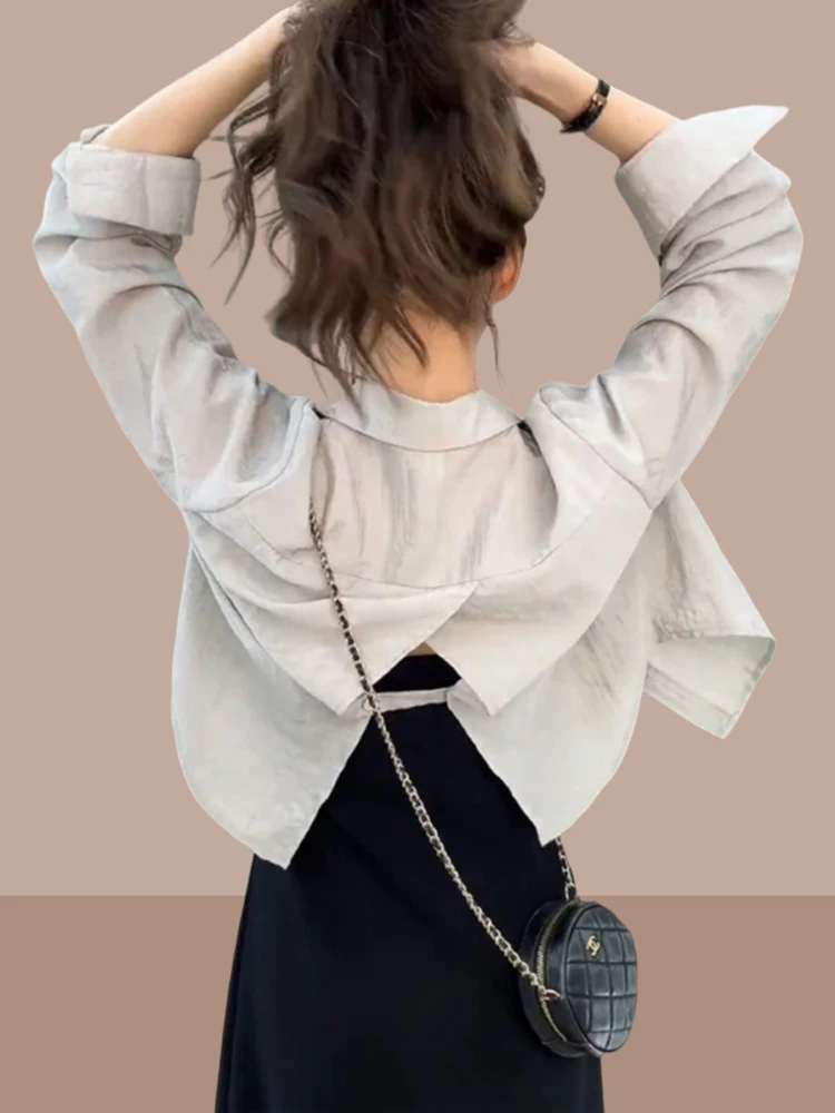 Women's Summer New Style Sun Protection Shirt  Short Coat with Strap Car Coat  Collar Long Sleeve Pure Color