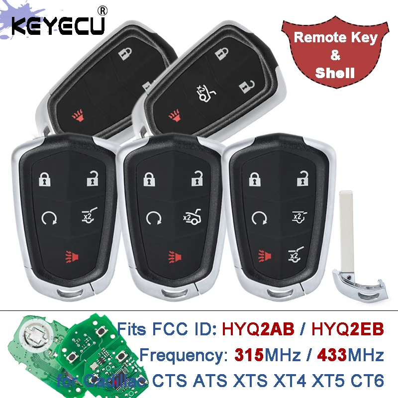 

KEYECU 315 МГц/433 МГц HYQ2EB/ HYQ2AB 5-кнопочный смарт-брелок без ключа для Cadillac CTS ATS XTS XT4 XT5 CT6 2014-2020