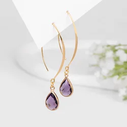 Fashion Crystal Water Drop Earring For Women Opal Amethysts Pink Quartzs Pendant Eardrop Dangle Long Ear Hook Girl Party Jewelry