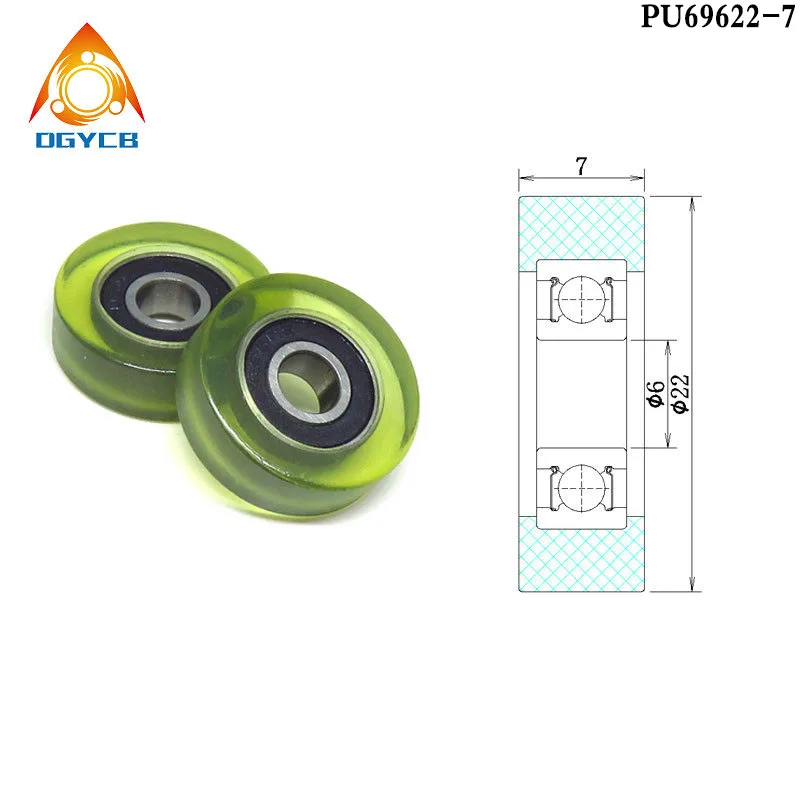 

1pcs 6x22x7 Polyurethane Coated Roller PU69622-7 6mm Bore 22mm Diameter Polyurethane Molded Bearing 6*22*7 Rubber Wheel