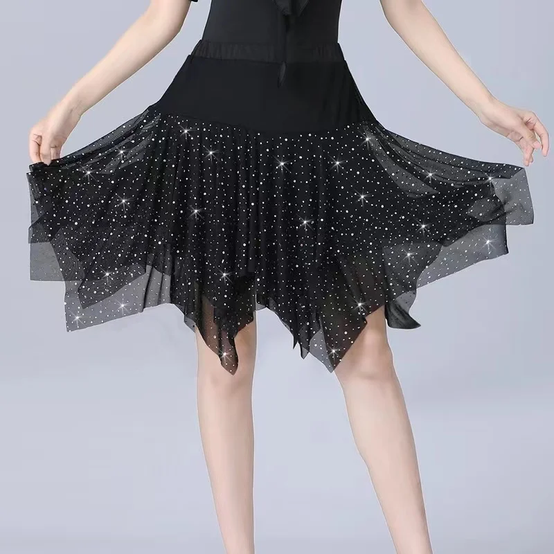 Dames Latin Dance Rok Volwassen Latin Dance Rok Onregelmatige Salsasamba Geplooide Tango Chacha Podium Dans Jurk Rok