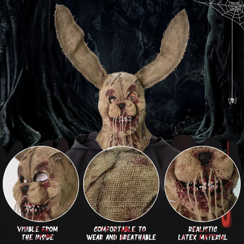 Cafele Bloody Rabbit Bunny Mask Halloween Scary Mask Creepy Halloween Cosplay Costume Props Halloween Party Animal Dress Up