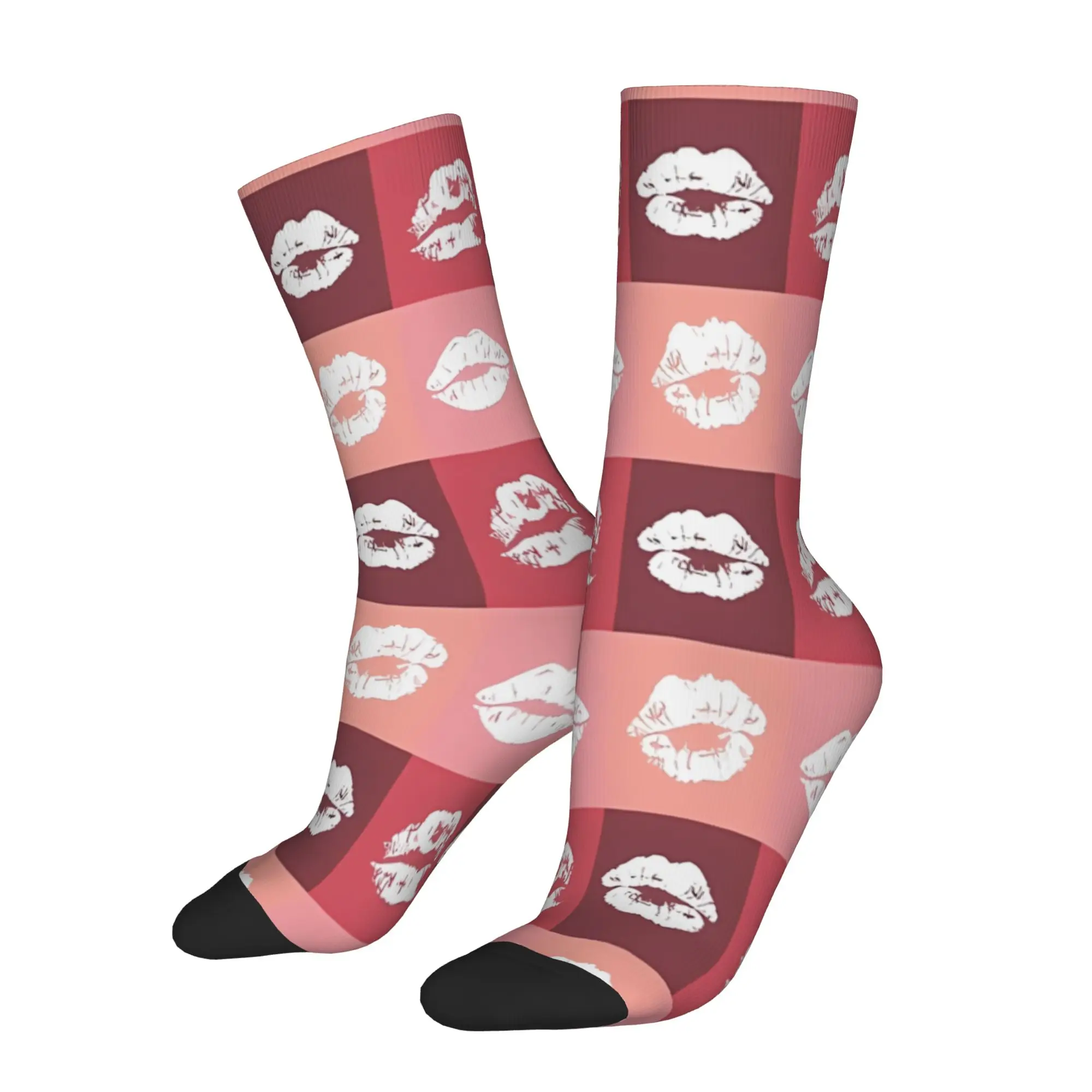 

1 Pair Funny Sock lip Print Pink Lipstick Hip Hop Seamless Pattern Printed Men Crew Socks Novelty Men's Socks