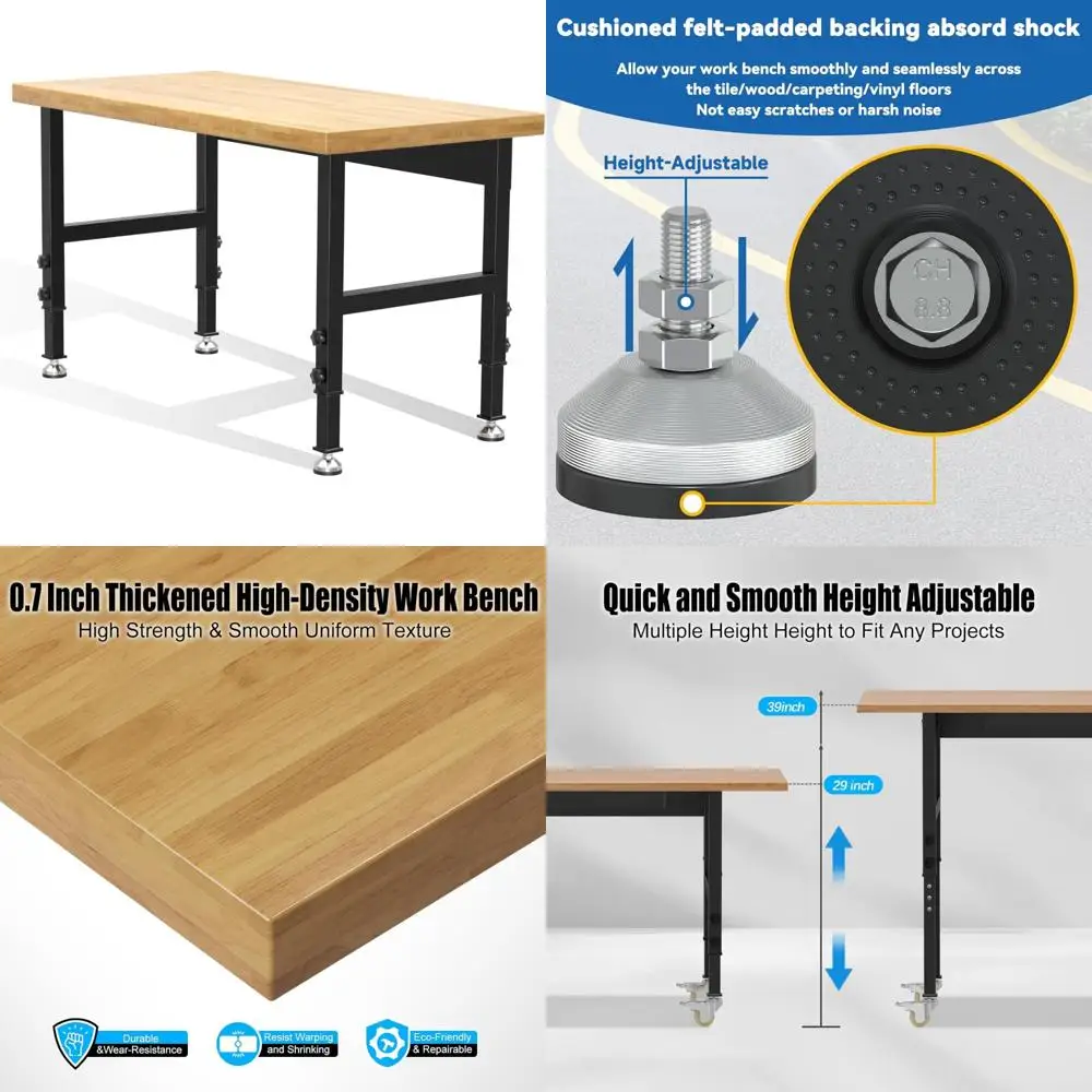 

Heavy-Duty Adjustable Wood Workbench for Workshops and Garages, 3000 lbs Capacity, Versatile and Durable Work Table