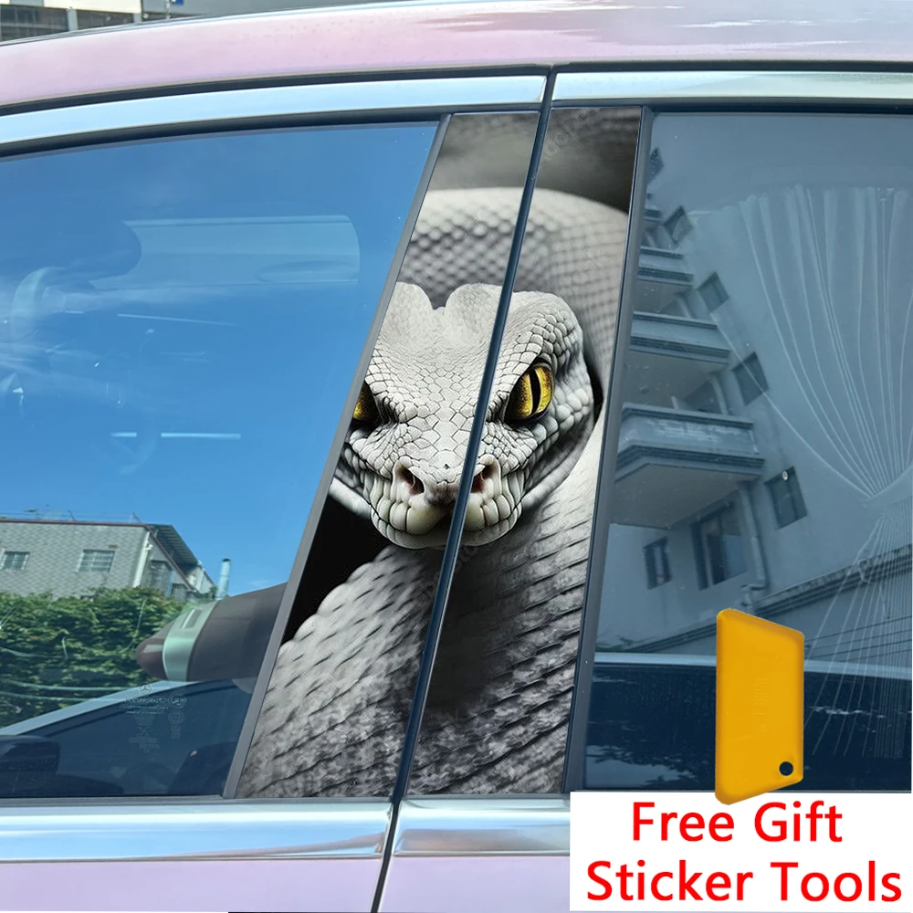 2pcs Halloween skull head snake Halloween viper Car Center Pillar Sticker B-Pillar Protective Film Decoration Decals