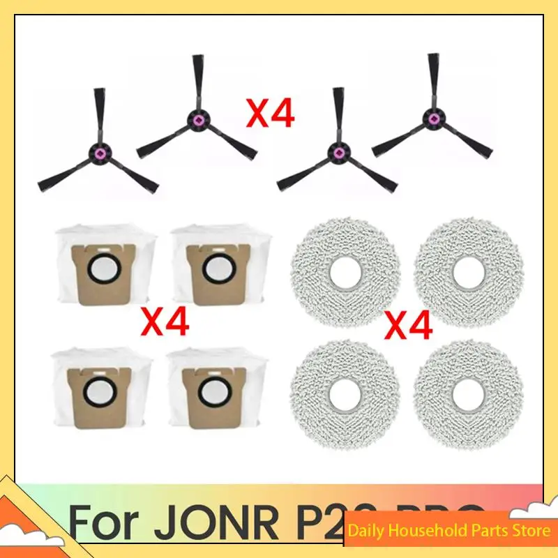 【Gran venta】12 Uds. De piezas de repuesto para Robot limpiador JONR P20 Pro, accesorios, cepillo lateral lavable, paño de mopa, bolsa para el polvo