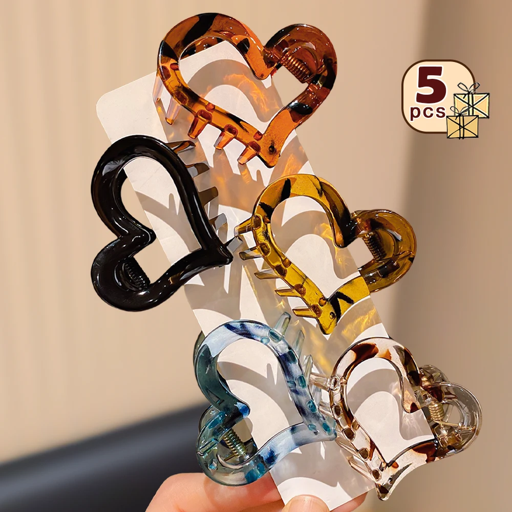 Confezione da 5 fermagli per artigli a forma di cuore: impugnature per capelli eleganti multicolori per tutte le occasioni, design unico per lo stile quotidiano