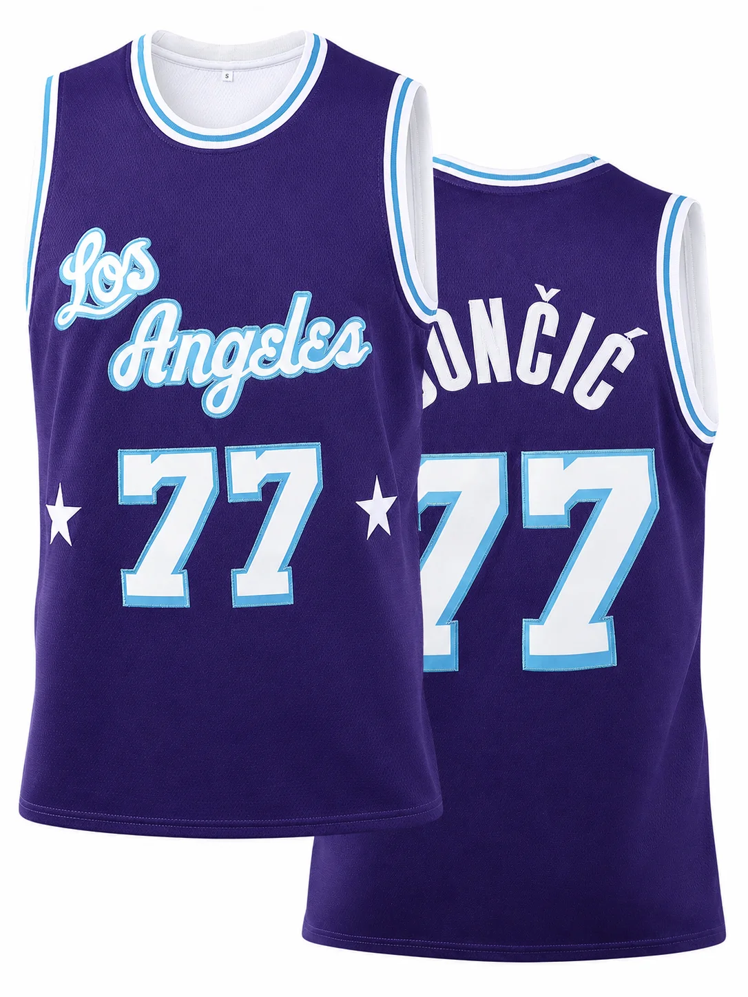 Retro Doncic 77 Los Angeles Jersey Paisley Pattern Number Letter Print Sports Uniform Casual 3d Printed Vest Kids and Men Women view 4