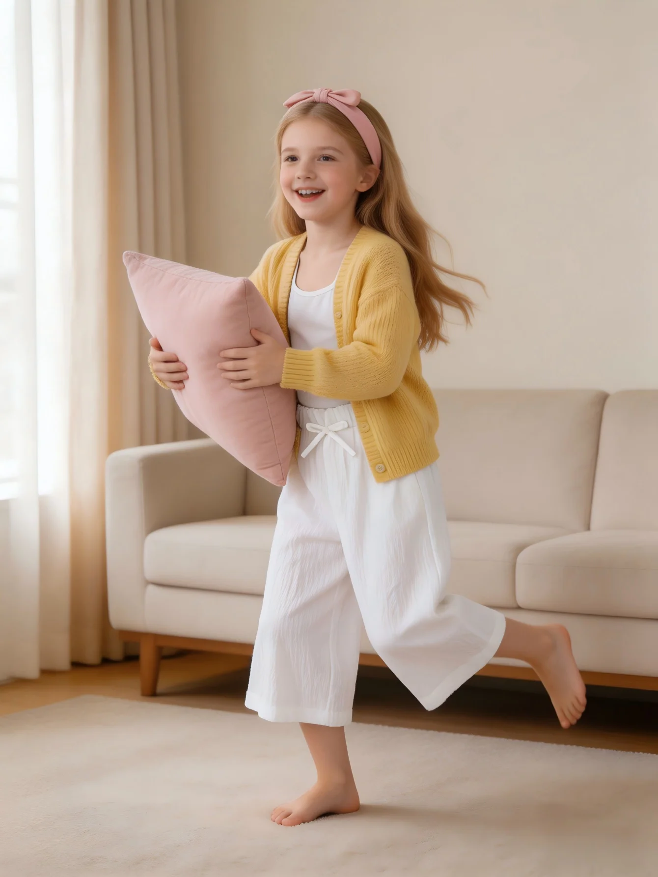 2-teilige einfarbige Mädchenhosen mit Schleifendekoration, weiche, leichte und bequeme Leggings, geeignet für Frühling, Sommer und Herbst – Detail 9